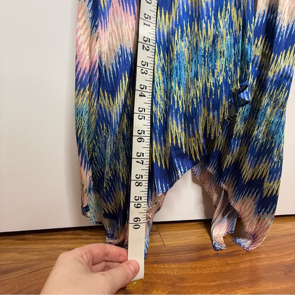 Ramy Brook Giana Handkerchief Hem Midi Dress in Spring Navy Chevron Print XS NWT - Picture 11 of 13